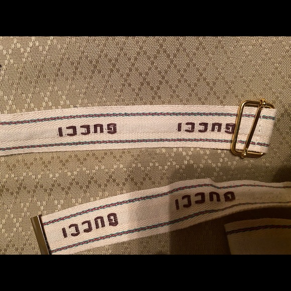 GUCCI VINTAGE 1980s Monogram Pattern 30” Suitcases Navy Leather/Coated Canvass - Picture 9 of 16